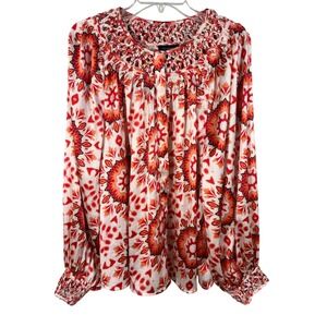 Calligraphie Blouse Womens XL Orange Red Excellent Boho Crochet Medallion Top